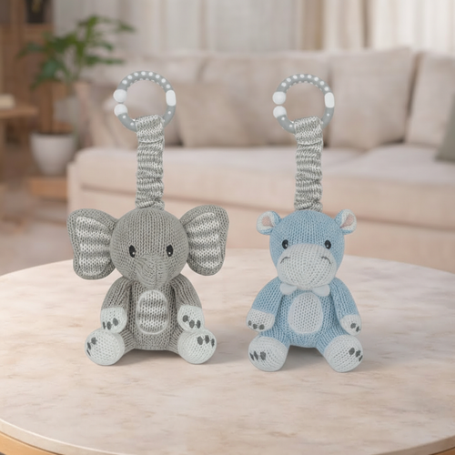 LIVING TEXTILES 2PK STROLLER  TOYS - ELEPHANT & HIPPO