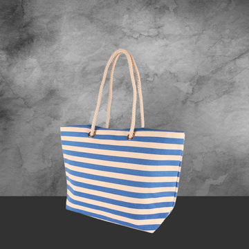 Large Striped Canvas Tote Beach Bag Blue - 55cm x 36cm - Tastebuds