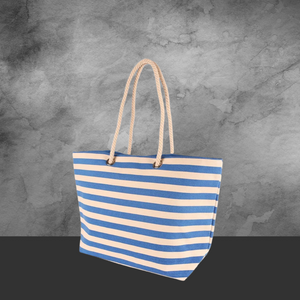 Large Striped Canvas Tote Beach Bag Blue - 55cm x 36cm - Tastebuds