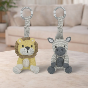 Living Textile 2 Pk Stroller Toys - Zebra & Lion