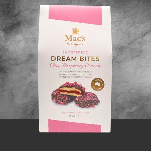 Mac's Indulgence Shortbread Dream Bites Choc Raspberry Crunch 170g