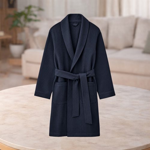 Men’s Long Blue Waffle Robe