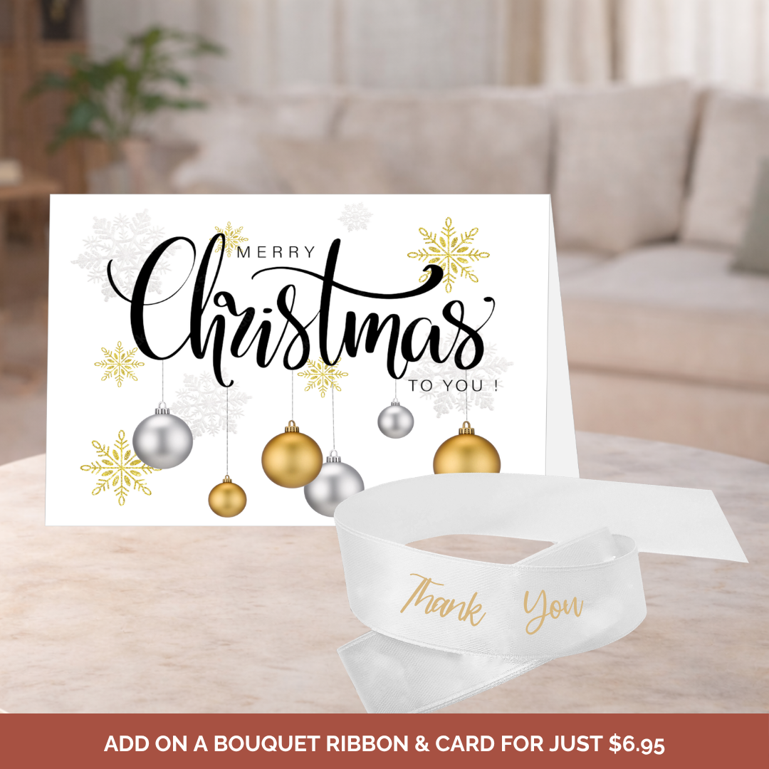 Merry Christmas Card + Thank You Ribbon Bundle - Gold
