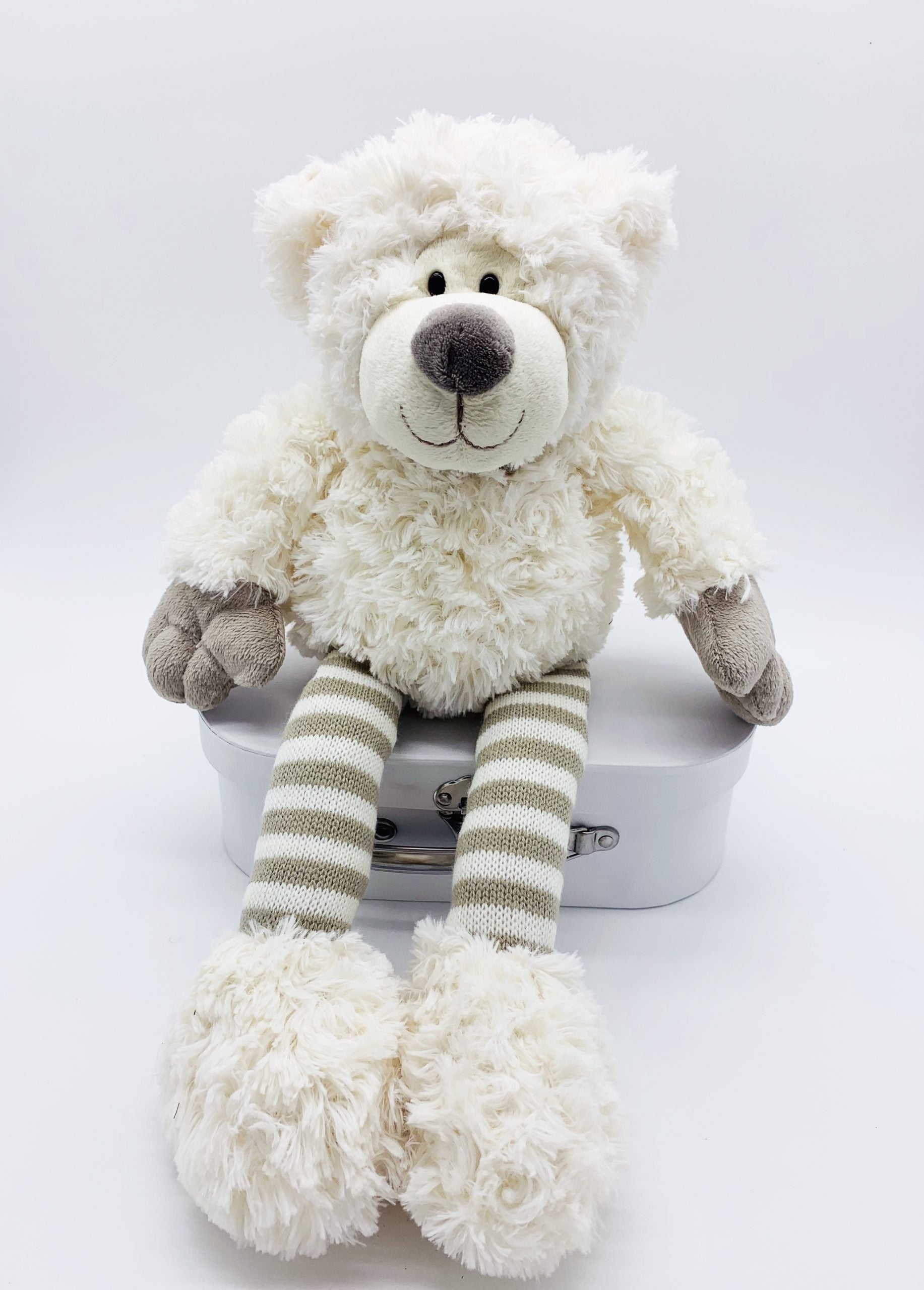 Plush white striped legged teddy