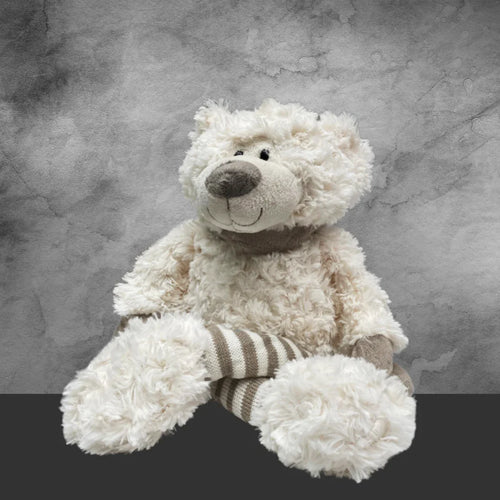 Plush White Striped Legged Teddy