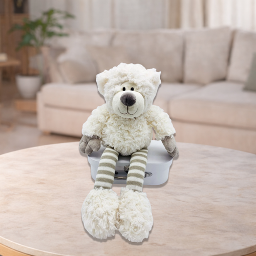 Plush White Striped Legged Teddy