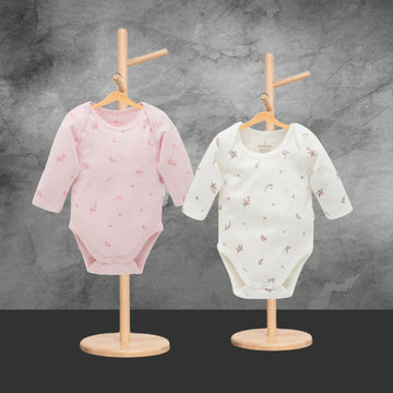 Pure Baby Easy Neck L/S Body Suit Pale Pink Blossom 2 Pack - Tastebuds