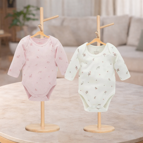 Pure Baby Easy Neck L/S Body Suit Pale Pink Blossom 2 Pack