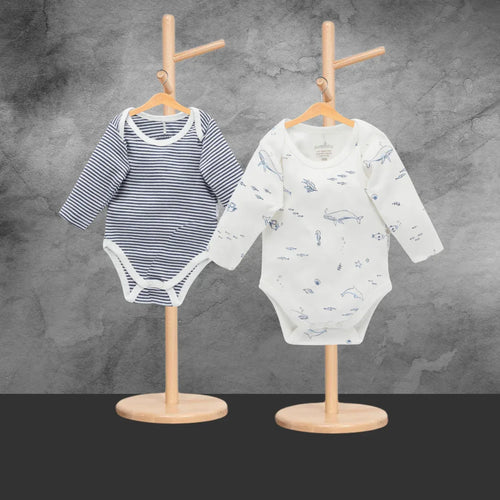 Pure Baby Easy Neck L/s Bodysuit Vanilla Nautical 2 Pack