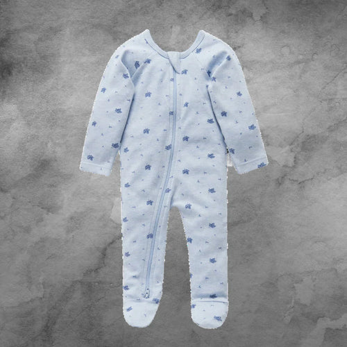 Pure Baby Essentials Pale Blue Leaf Zip Growsuit - Sizes 000 or 00