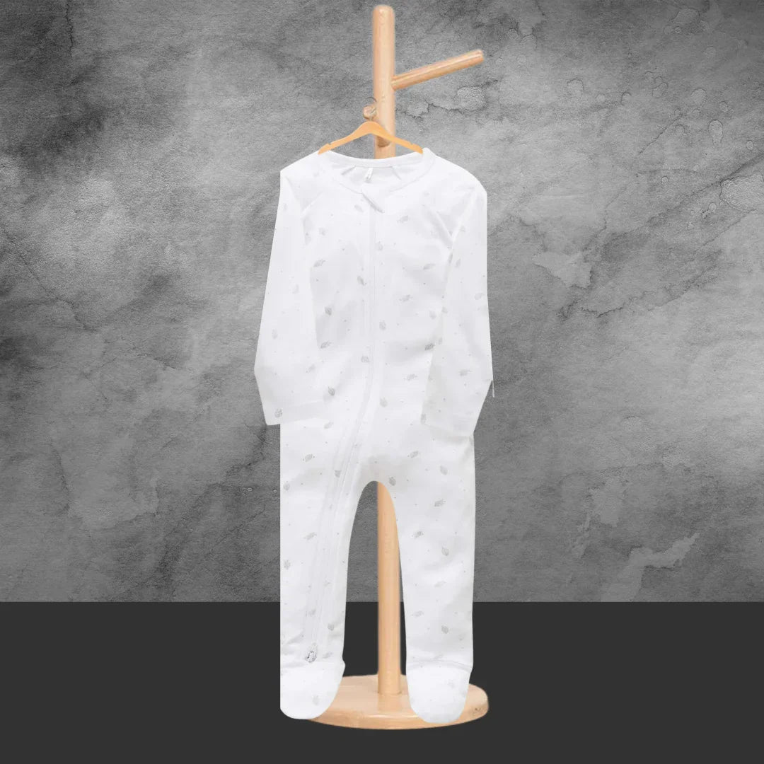 Pure Baby Essentials Pale Grey Leaf Zip Growsuit - Tastebuds