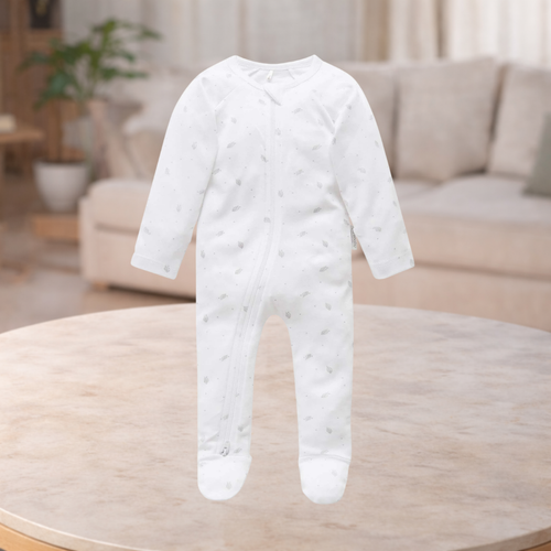 Pure Baby Essentials Pale Grey Leaf Zip Growsuit