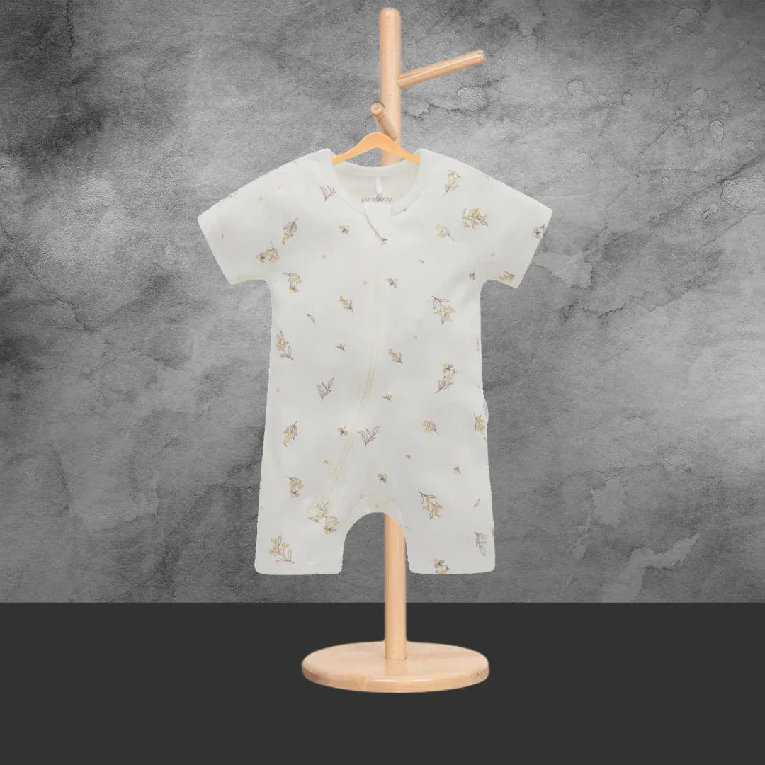 Pure Baby Essentials Vanilla Wattle Bee Short Zip Growsuit - Tastebuds