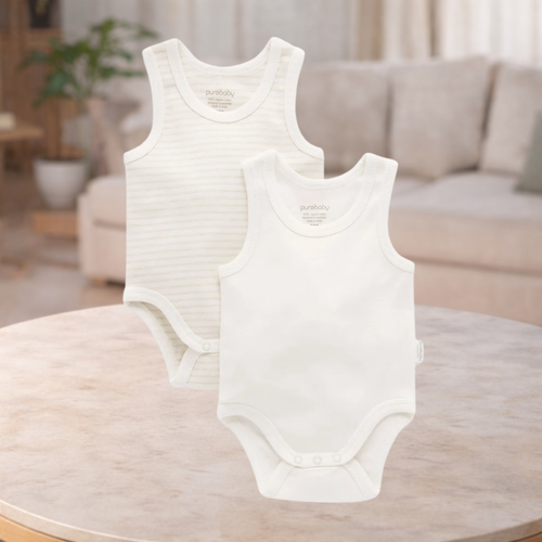 Pure Baby Rib Bodysuit 2 Pack Wheat Pack