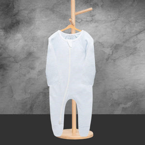 Pure Baby Zip Grow suit And Hat Set Pale Blue Melange Stripe - Tastebuds