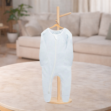 Pure Baby Zip Grow suit And Hat Set Pale Blue Melange Stripe