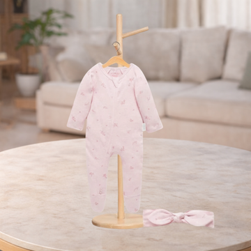 Pure Baby Zip Growsuit And Headband Set Pale Pink Blossom (Sizes 00 or 000)