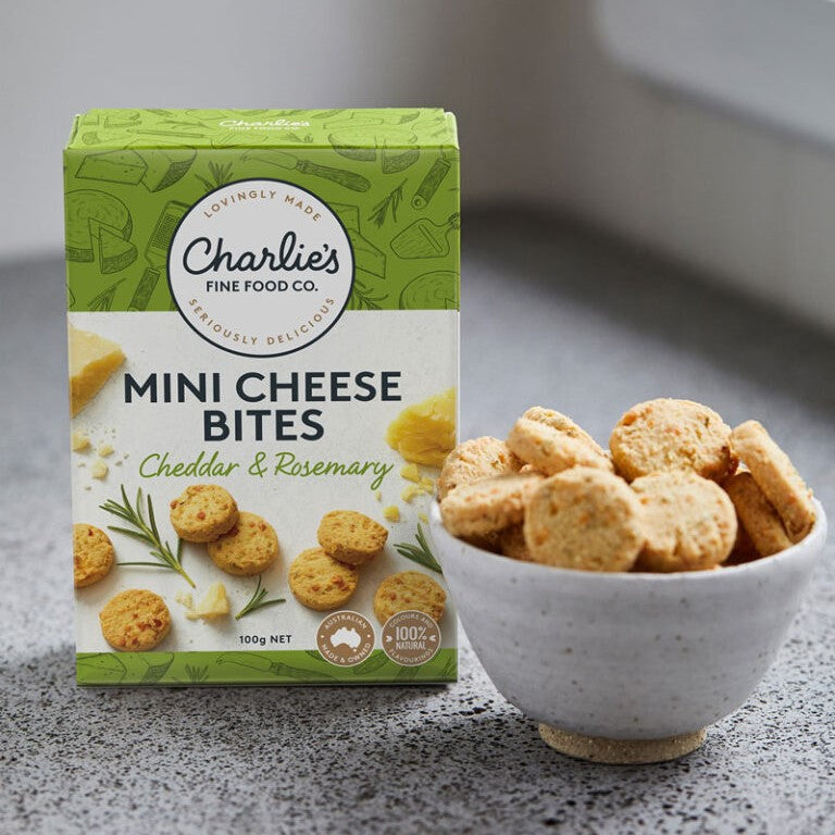 Charlie's Fine Foods Cheddar & Rosemary Mini Cheese Bites 100g
