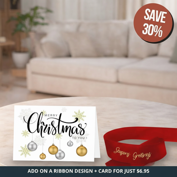 Red Seasons Greetings Ribbon + Christmas Card Bundle