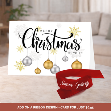 Red Seasons Greetings Ribbon + Christmas Card Bundle