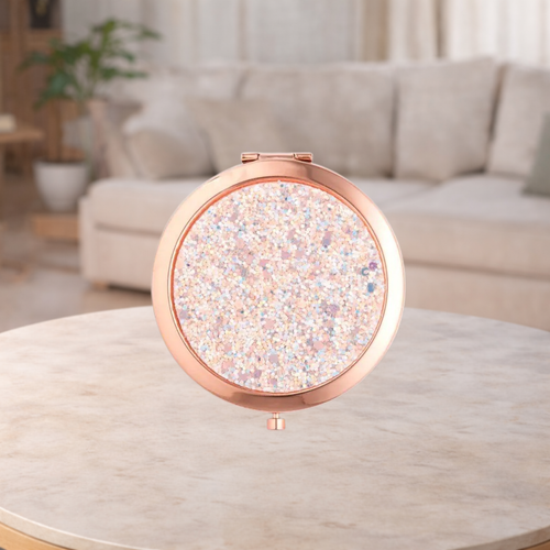 Rose Gold & Glitter Compact Mirror