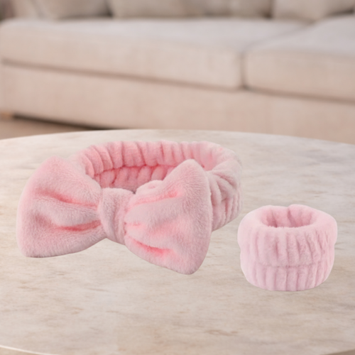 Spa Head Band and Wrist Band Pink