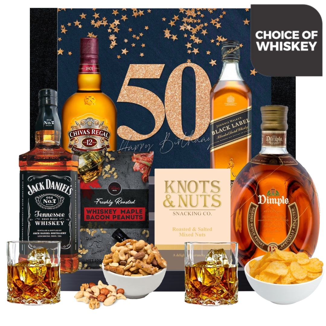 50th Birthdays & Whisky Choice and Snack Hamper