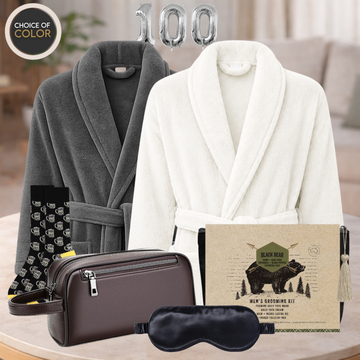 Happy 100th Plush Bathrobe & Snacks Hamper