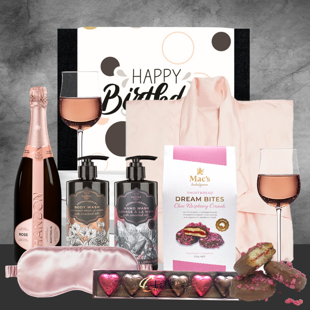 luxury birthday gift hamper with robe and wine