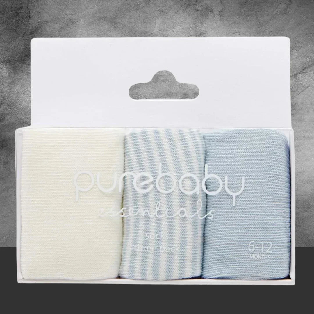 PURE BABY ESSENTIALS BLUE SOCKS 3 PACK - Tastebuds