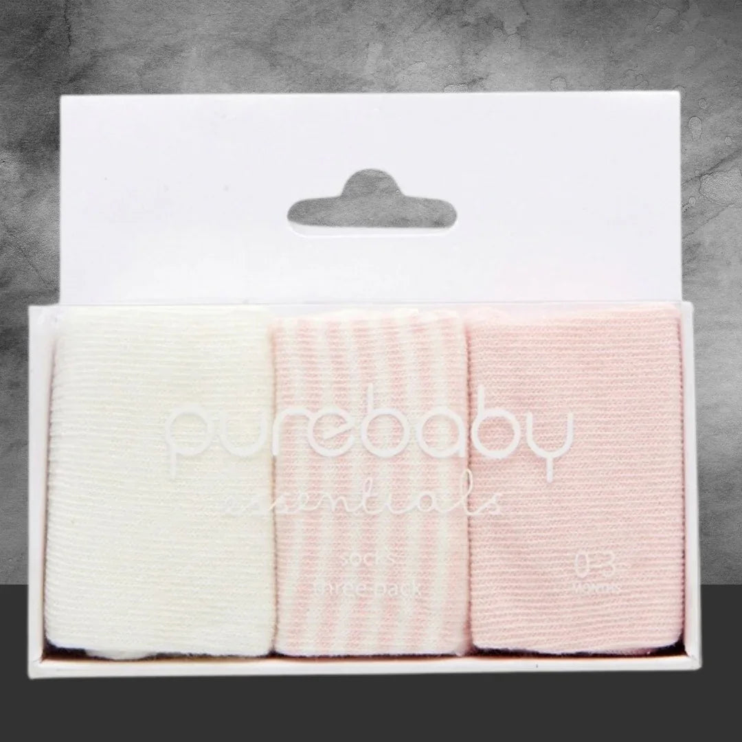 PURE BABY ESSENTIALS PINK SOCKS 3 PACK - Tastebuds