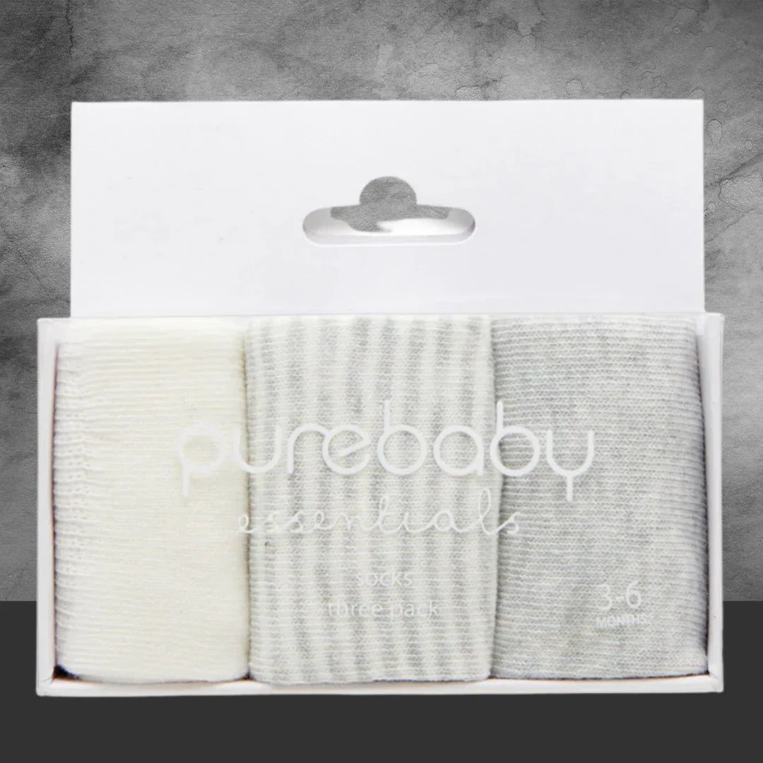 PURE BABY ESSENTIALS GREY SOCKS 3 PACK - Tastebuds