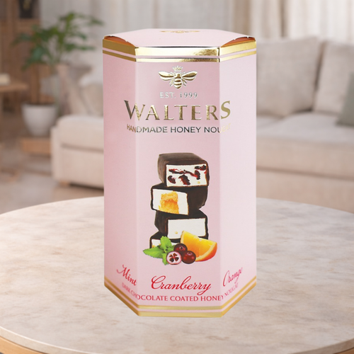 Walters Assorted Dark Chocolate Mint Cranberry & Orange Nougat Box 120g