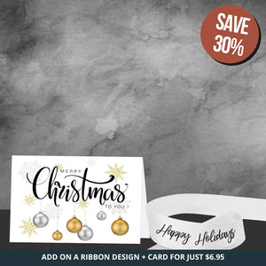White Happy Holidays Ribbon + Christmas Card Bundle - Tastebuds