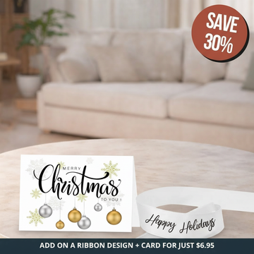 White Happy Holidays Ribbon + Christmas Card Bundle