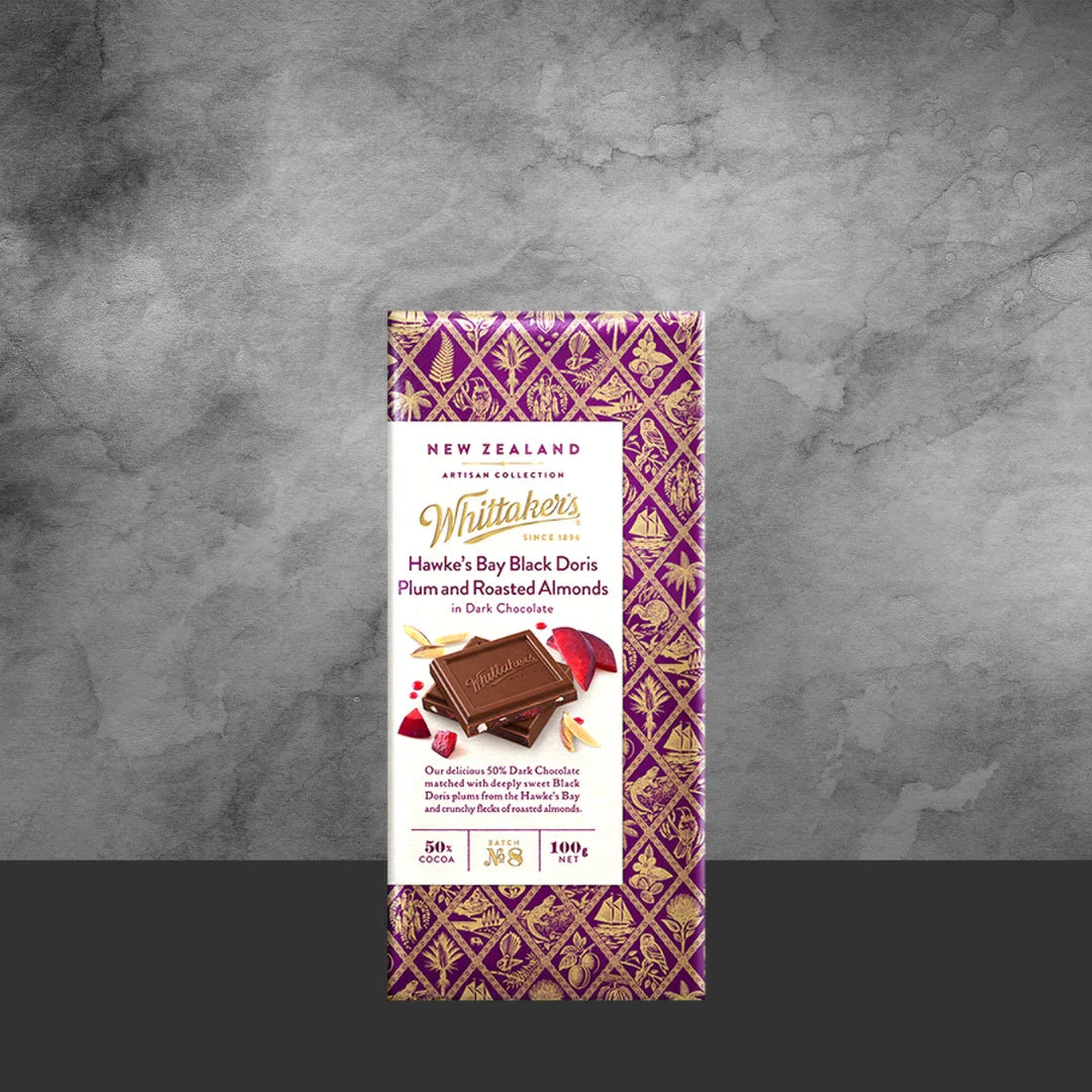 Whittakers Hawkes Bay Plum & Roasted Almond Dark Chocolate 100g - Tastebuds