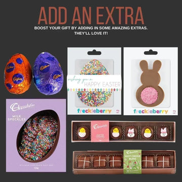 Promotional image of Easter-themed products with text encouraging additional purchases.