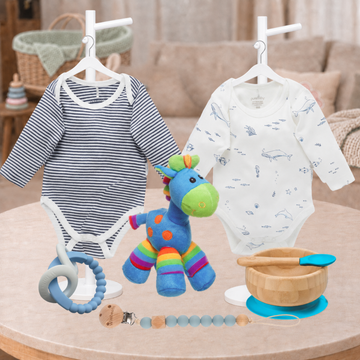 Baby Boy Cuddles Hamper with nautical bodysuits, soft toy, teether and baby essentials