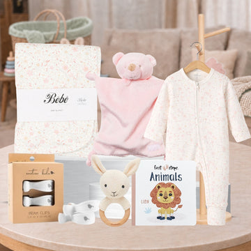 Bed Time Baby Girl Hamper with organic babywear and newborn essentials