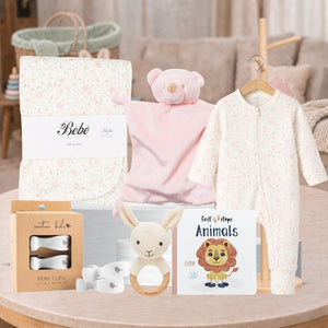 Bed Time Baby Girl Hamper with organic babywear and newborn essentials