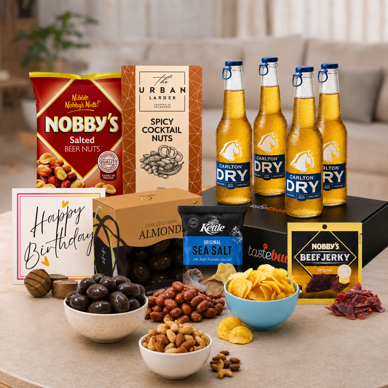 Beer Birthday Gift for Him with a choice of premium beers and gourmet snacks