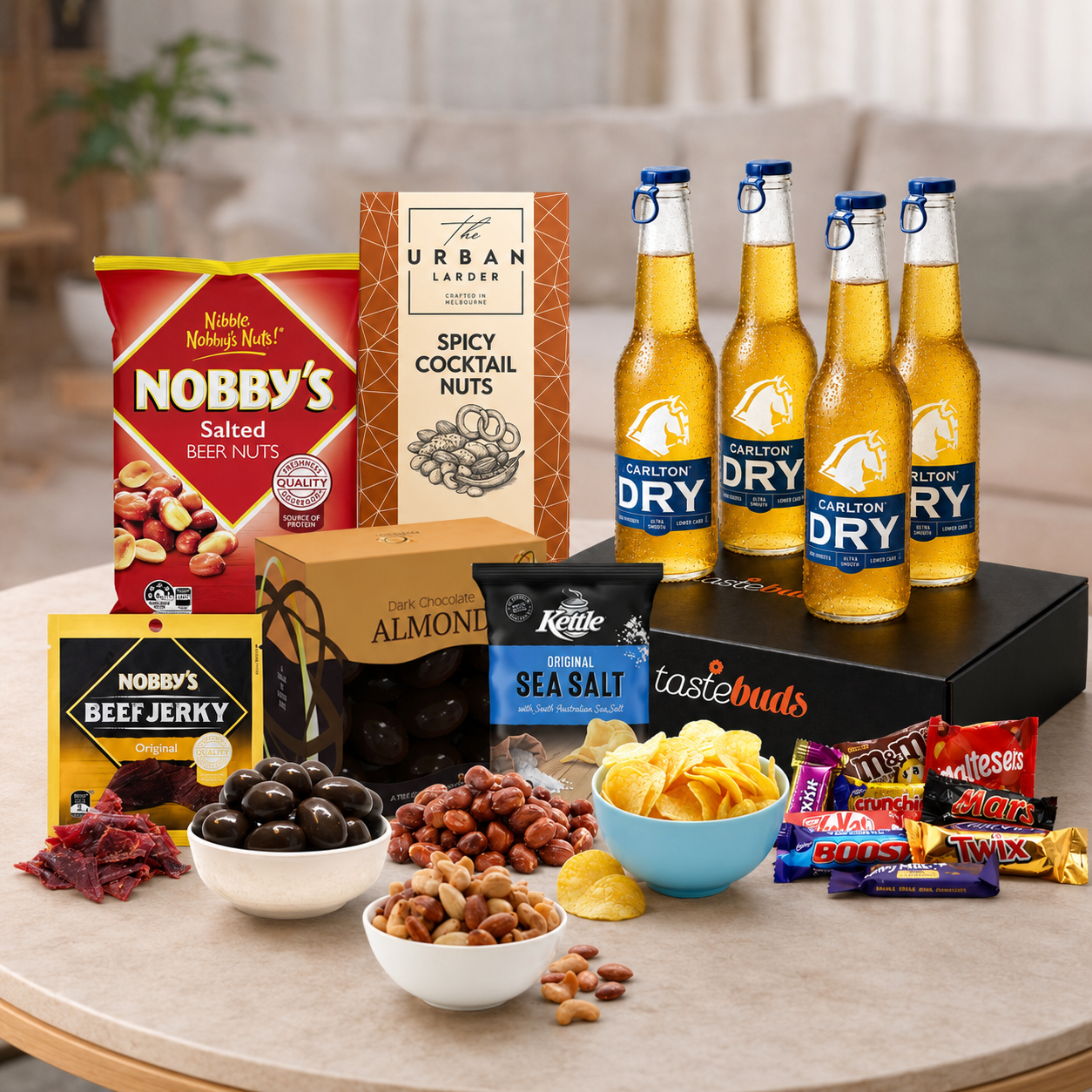 Beer Gift Hamper for Him with premium beer and savoury gourmet treats