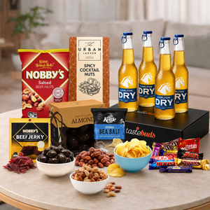 Beer Gift Hamper for Him with premium beer and savoury gourmet treats