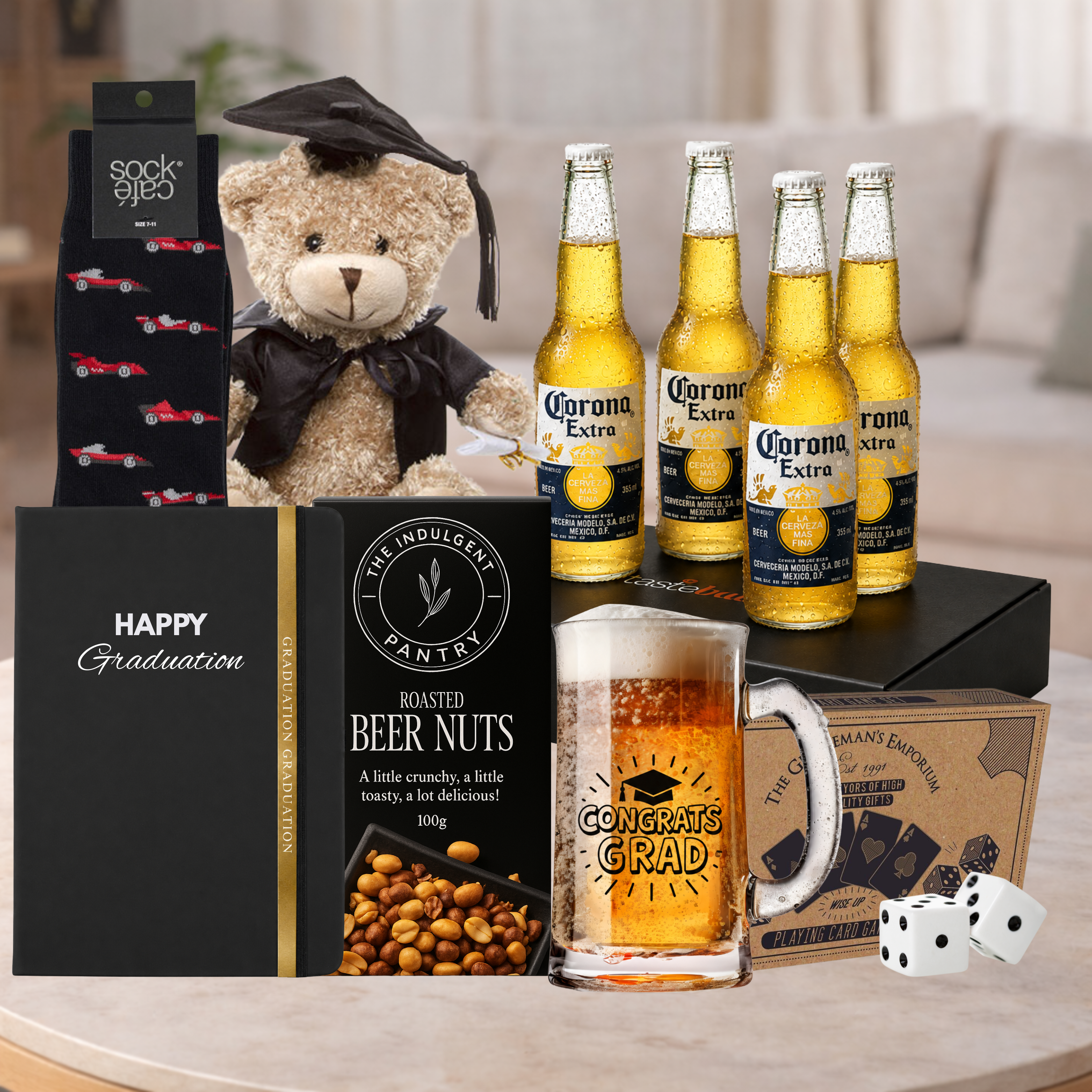 Beer Graduation Gift Hamper for Men with Corona Extra and graduation keepsakes