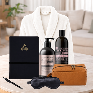 Body and Bath Pamper Hamper for Men with luxury body care and bath robe
