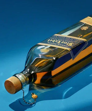 Johnnie Walker Blue Label bottle on a blue background