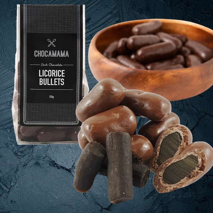 Chocamamma Dark Chocolate Licorice Bullets