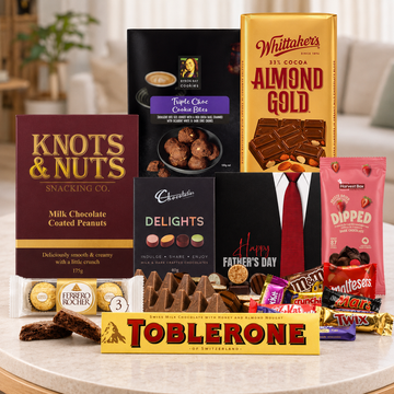 Chocolate Treat Gift Hamper for Dad by Tastebuds featuring premium chocolates, Ferrero Rocher, Toblerone, cookies and Father's Day chocolate.