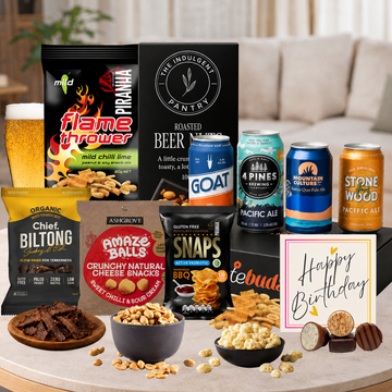 Craft Beer Birthday Hamper for Him with Australian craft beers, gourmet snacks and birthday chocolate