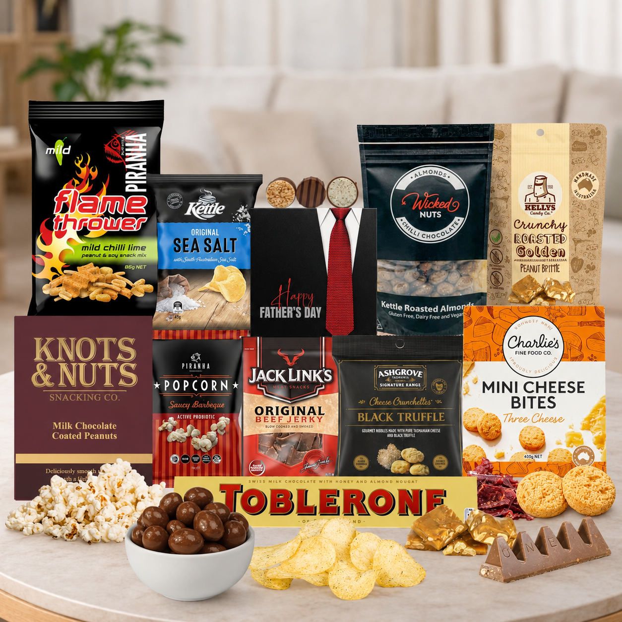 Father's Day Snack Gift Hamper for Dad by Tastebuds featuring gourmet snacks, chocolates and a free personalised greeting card.